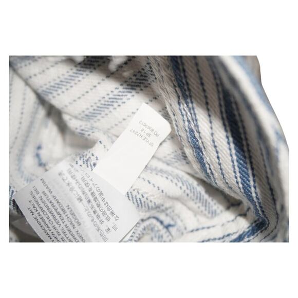 Madewell Striped Wide Leg Crop Pants Blue White Button Fly Cotton Linen Sz 26 - Picture 9 of 10